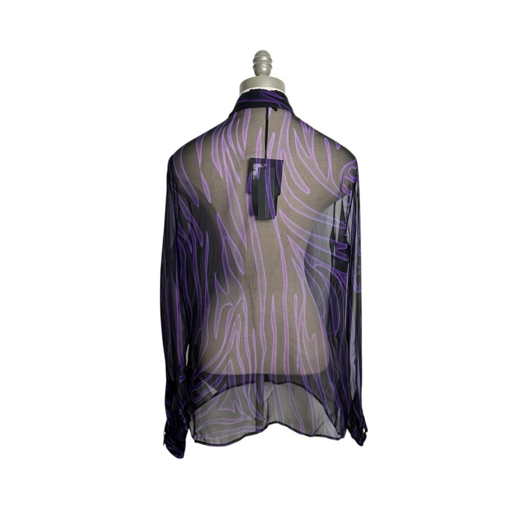 VERSACE Printed Silk Chiffon Shirt Black Orchid Purple Button Down Shirt Size 10 - Picture 7 of 14